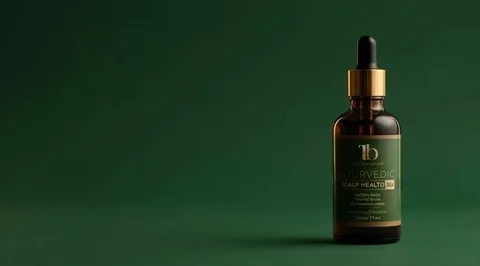 The bottle against a deep green backdrop.