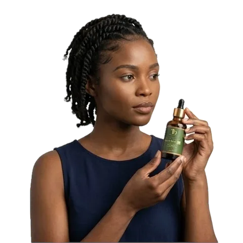A model holds the bottle at chest height.