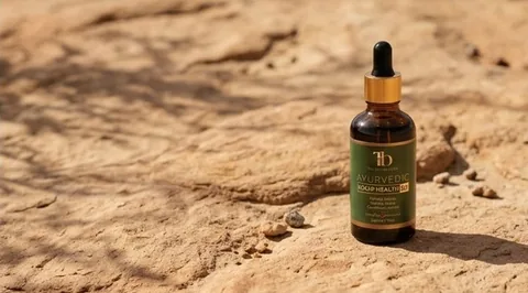 The bottle standing on sunlit stone.